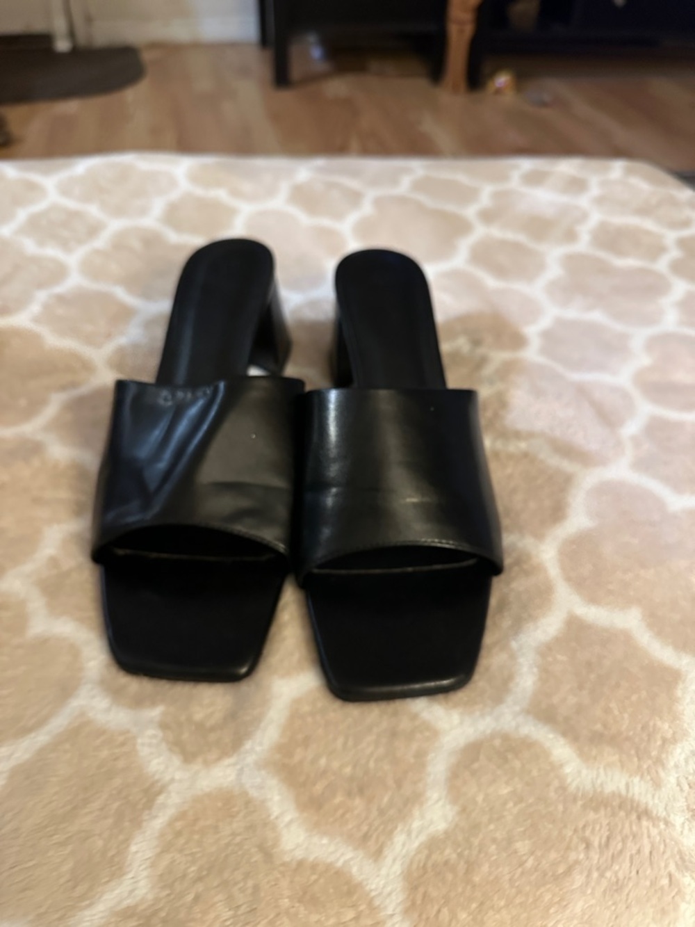 H&M Black Leather Slide Mules with Block Heel